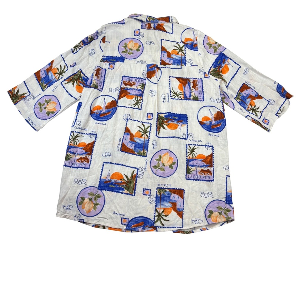 Label of Love Mens Linen Blend Postcard‎ Print Button Down Shirt Blue Moon L NEW - Picture 4 of 11